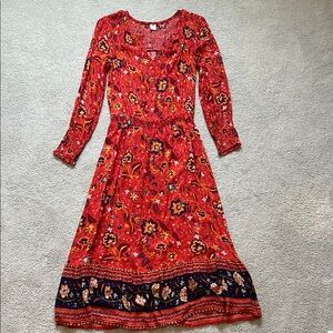 Orange/Red Floral Long Sleeve Dress Size XS